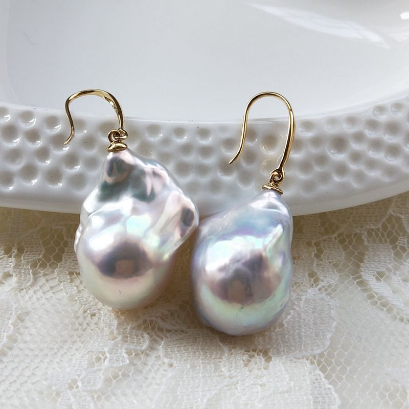 luxury pearl jewelry large white freshwater baroque pearl drop earring in sterling silver for femail friends