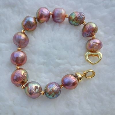 13x15mm multicolor freshwater ripple edison pearl beaded bracelet