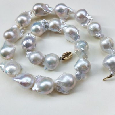 handmade cultured white baroque pearl fireball pearl necklace strands with sterling silver clasp