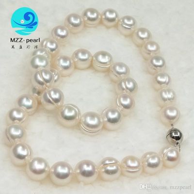 10-11mm white ridges cultured pearl necklace choker 