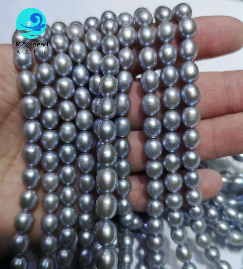 freshwater pearl grey rice pearl strand 7x8mm for wholesale