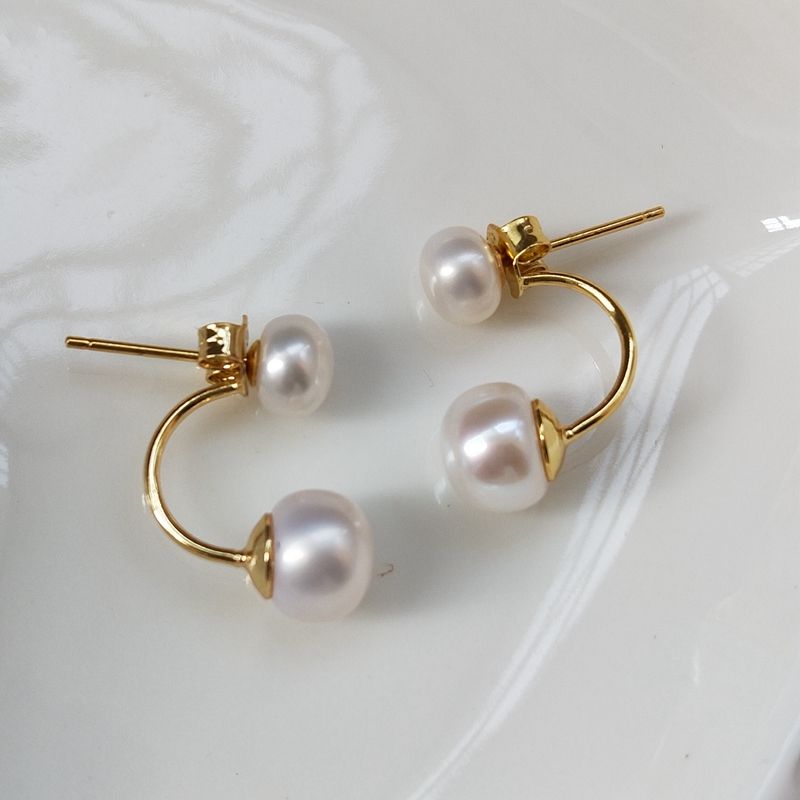 freshwater double pearl earring button pearls