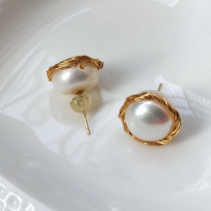 button shape pearl studs 12mm