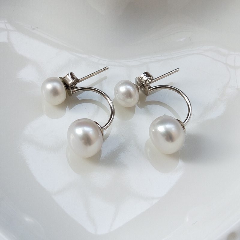 freshwater double pearl earring button pearls