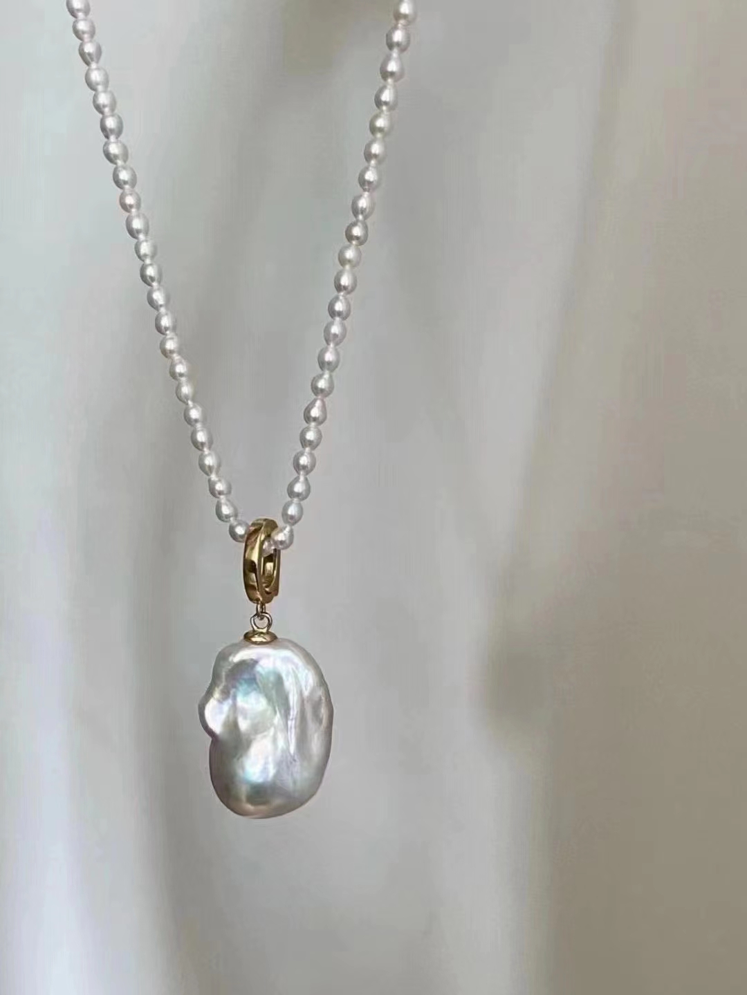 Vintage Style Irregular Pearl Beaded Necklace Big Baroque fireball Pearl pendant