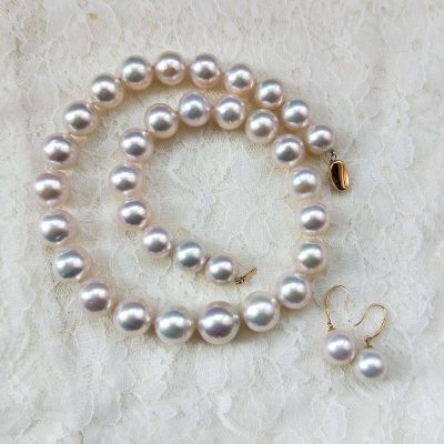 Chinese freshwater cultured nucleated white edison pearl set 12mm