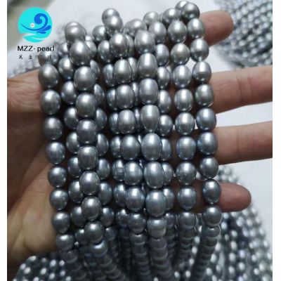 9-10mm gray rice pearl strings for making grey pearl jewelry,grey rice pearl necklace strand