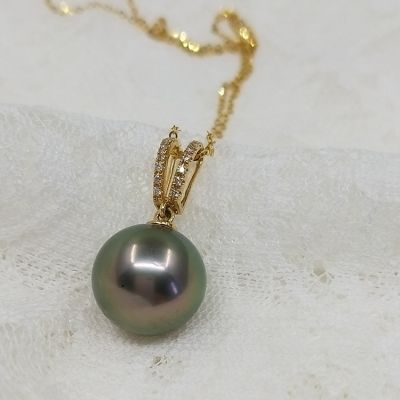 peacock tahitian seawater pearl drop necklace with 18k gold