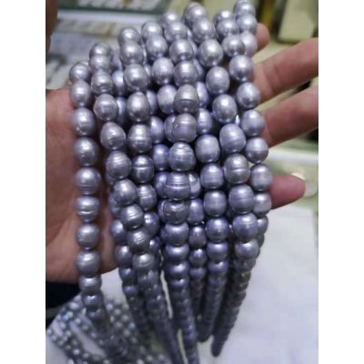 dyed grey 11mm rice shape pearl strands with ridges