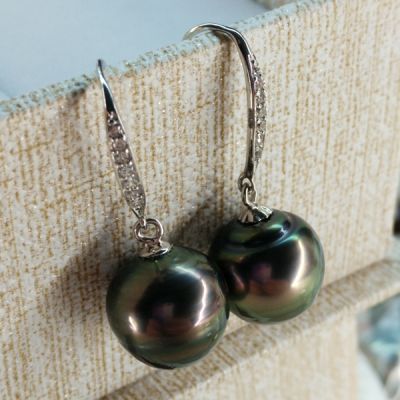 baroque tahitian 10mm seawater pearl dangle earring with sterling silver 