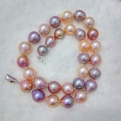 12x13mm drop shaped multicolor freshwater cultured nucleated pearl choker sterling silver clasp